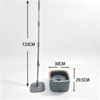 Ensemble serpillière plate et seau avec essoreuse centrifuge, manche télescopique en acier inoxydable, tête pivotante à 360° en microfibre