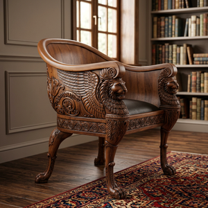 Sillón de Madera de Teca Tallada Antigua con Asiento Tapizado, Diseño para Vestíbulo de Hotel, Habitación de Huéspedes y Muebles para el Hogar - Product Image 5
