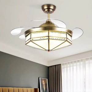 Y161 Pantallas de vidrio Ventilador de techo Luz 4 aspas Ventilador de Techo Retráctil con luz y control remoto Luz de ventilador LED de 42 pulgadas - Product Image 4