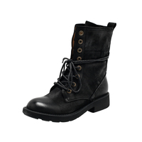 Bottes montantes vintage pour femme, style workwear, à lacets et brides, talon haut, semelle extérieure en caoutchouc, respirantes pour l'hiver