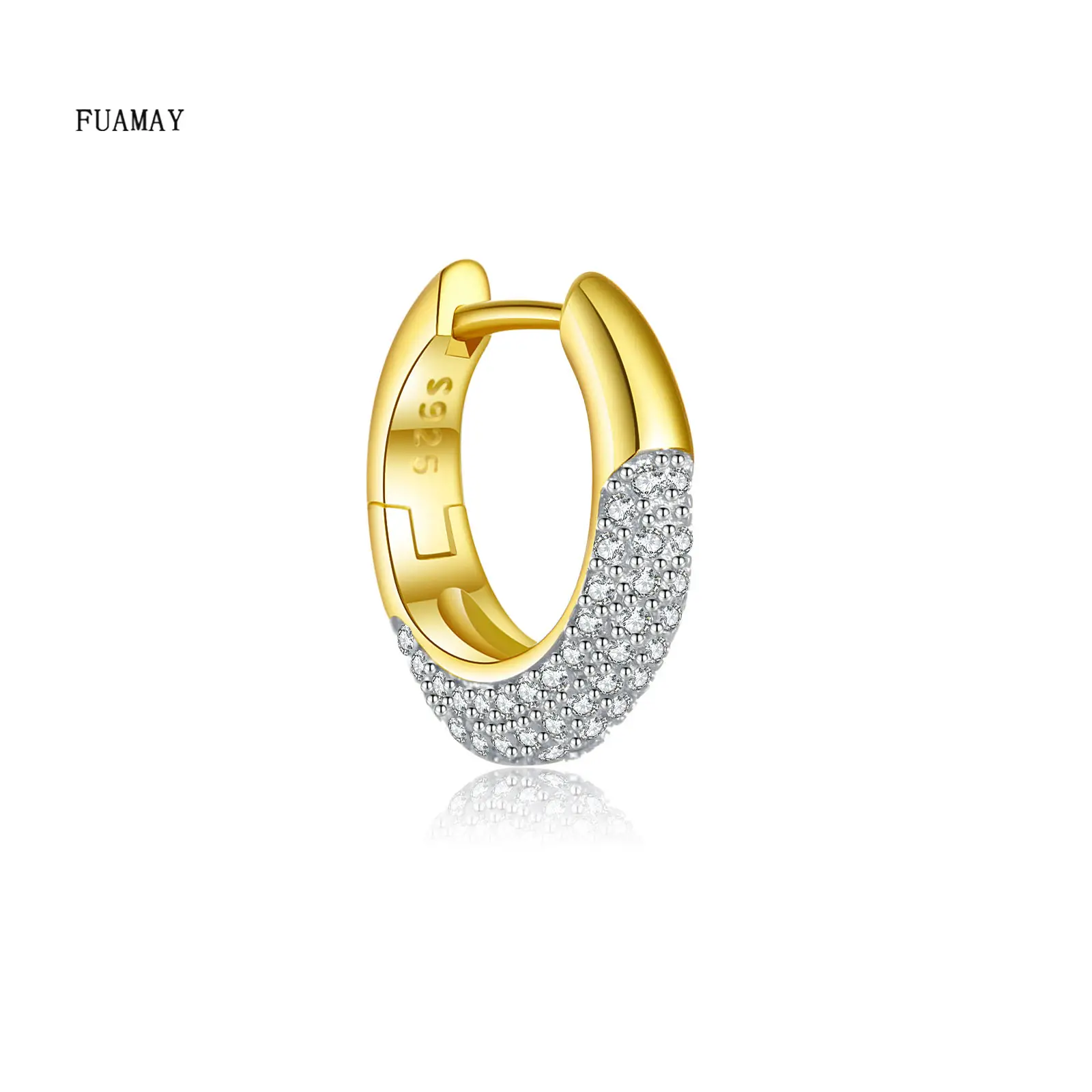 FUAMAY Fashion 2024 New Design S925 Two Tone Earrings 18K Gold Plated 925 Silver Tow Tone Micro Pave Zircon Hoop Earrings