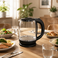Bouilloire électrique en verre 1,8 L 1500 W à commande mécanique, conception personnalisée, vente en gros directe usine pour usage domestique et cuisine