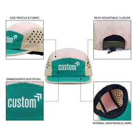 Casquette de camping premium 5 panneaux avec perforations laser triangulaires, broderie de logo personnalisée, cordon élastique réglable pour marque privée