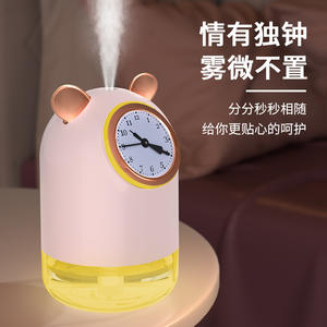 เครื่องเพิ่มความชื้นในอากาศแบบนาฬิกา พร้อมตัวตั้งเวลา 0.5-1 ลิตร ช่องเสียบ USB เงียบสงบ ใช้ในบ้าน โต๊ะทำงาน ไฟกลางคืน ดีไซน์พ่นไอน้ำคู่ - Product Image 4