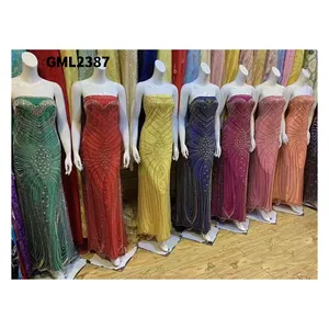 inmyshop 2023 new heavy handmade french african embroidery beaded luxury crystal sequin 100% polyester 3d lace fabric bridal