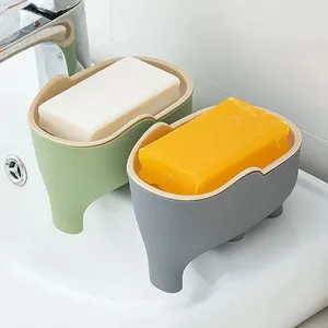 Soap Box NEW Double Layer Creative Cute Elephant <b>Bathroom</b> <b>Accessories</b> Home Decorative Children Students Waterproof Drain Rack - Product Image 2