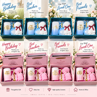 Ensemble de tasses en céramique dégradées de 12 oz avec couvercle, cuillère, serviette et boîte cadeau - Cadeaux unisexes pour anniversaires et fêtes, impression sérigraphique