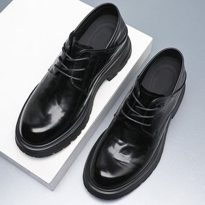 Chaussures Derby pour hommes en cuir véritable, bout rond, décontractées, pour le bureau, respirantes, flexibles, résistantes à l'usure, design classique moderne - Product Image 1