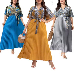 เดรสลำลองไซส์ใหญ่พิเศษ XL-4XL ดีไซน์หรูหรา ระบายอากาศได้ดี แห้งเร็ว เอวทรงเอ็มไพร์ จับจีบ คอวี ลายดอกไม้ แขนทรงกลีบดอกไม้ สำหรับฤดูร้อน - Product Image 1