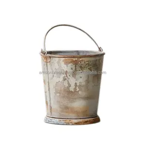 金属圆形天然镀锌桶装饰品桶桶镀锌成品防漏桶，带实心手柄重