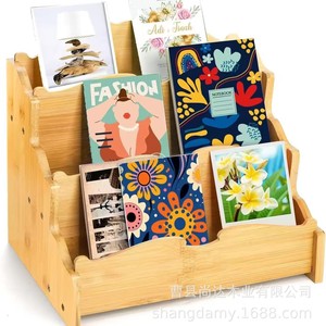 Cross-border wooden greeting card display rack, multi-functional sticker display rack, retail rack, wooden <b>desktop</b> book <b>shelf</b> - Product Image 3