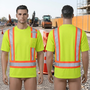 Camiseta de seguridad reflectante de alta visibilidad para hombre, ropa de trabajo de manga corta con cuello redondo - Product Image 4