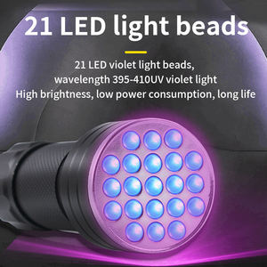 Lampe UV 21 LED 395nm, lampe torche UV étanche, mini lampe UV portable, détecteur pour ongles, lampe à lumière noire - Product Image 2