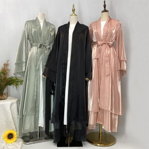 1432 # nuovo 2025 di moda Abaya abbigliamento donna raso lucido due strati aperto Abaya Dubai Cardigan Eid Ramadan Robe all'ingrosso - Product Image 2