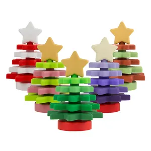 OEM 및 ODM 새로운 크리스마스 트리 모양의 학습 몬테소리 게임 스태킹 컵 실리콘 스태킹 장난감