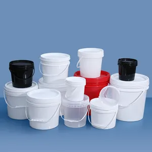 Cubo de agua de plástico translúcido redondo personalizado de 5L vacío de grado alimenticio, contenedor de pintura de aceite con pegamento lubricante con tapa de manipulación