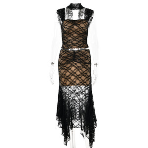 Robe longue en dentelle sans dos, col cœur, taille naturelle, robe de soirée, couleur unie, tissu polyester, tenue décontractée - Product Image 5