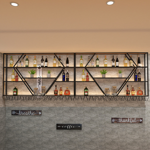 Meuble à vin lumineux multi-étages moderne pour bar commercial et présentoir mural en fer forgé sur mesure - Product Image 3