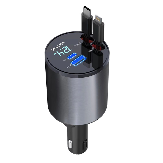 Retractable Car Charger 100W Fast Car Phone Charger Adapter 4 in 1 with Retractable Cables and USB Port  Apply to  All Mobile
