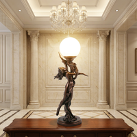 Lampe Statue de Déesse Classique en Bronze – Sculpture Figurative Moulée à la Cire Perdus avec Globe Lumineux Givré, Sculpture en Bronze