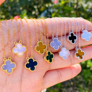 Orecchini a quadrifoglio in argento sterling 925 con pietre naturali, malachite e agata nera, per donna, vendita all'ingrosso SPJ - Product Image 4