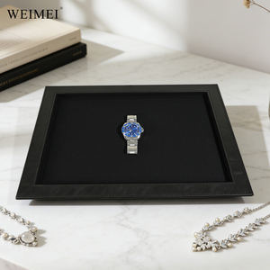 WEIMEI Precio de Fábrica al por Mayor Lujosa Bandeja Organizadora de Joyas Minimalista de Cuero PU Negro para Exhibición de Collares y Pendientes - Product Image 3
