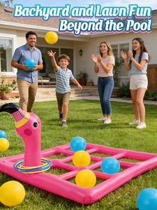 2-in-1 Flamingo Tic Tac Toe & Ring Toss <b>Inflatable</b> Pool <b>Game</b> Set for Family Fun - Product Image 5
