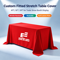 Housse de table extensible personnalisée en polyester et spandex, imprimée intégralement, pour tables de 4, 6 et 8 pieds, idéale pour les événements et expositions pliantes.