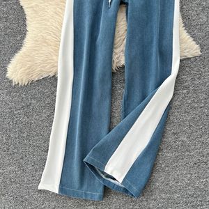 Conjunto de 2 piezas de mezclilla casual para mujer: chaleco sin mangas con solapa y pantalones rectos de cintura alta con pernera ancha, diseño de colores en contraste, a la moda. - Product Image 6