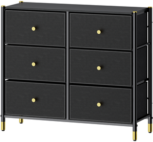 Moderna pelle nera splendente comò 6 cassetti di stoccaggio torre camera da letto mobili - Product Image 1