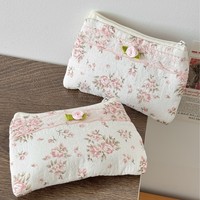 Sac de rangement tendance en dentelle florale personnalisée avec fermeture éclair, petite bourse à monnaie à nœud, trousse à crayons portable universelle pour étudiant, adorable pour femme