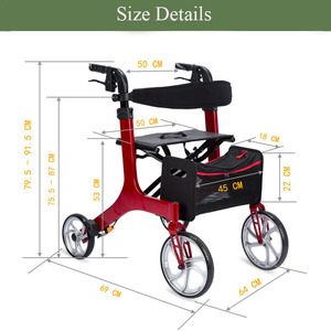 Lightweight Aluminium Frame Medical <strong>Rollator</strong> <strong>Walker</strong> with Seat and Backrest for Seniors for Outdoor Use - Product Image 4