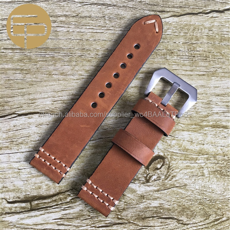 Mode 18 20 22 24 26mm vintage fou-cheval brun noir en cuir véritable bande de montre avec Pré- V boucle