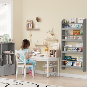 Wall Mounted Modern Durable Bookshelf Engineered Wood 4 <strong>Shelves</strong> Gently Curved <strong>Edges</strong> Toys Organizer Storage Kids <strong>Living</strong> Furniture - Product Image 3