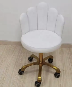 Taburete de Salón de Cuero PU, Silla de Barbero Giratoria con Altura Ajustable, Asiento Acolchado para Salón de Belleza con Base Dorada - Product Image 1