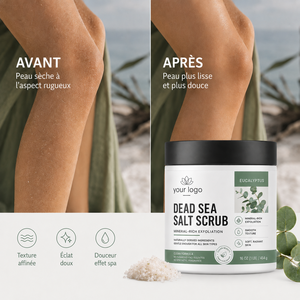 Exfoliante corporal 4 en 1 Private Labe: exfolia, limpia, nutre e hidrata. Sin parabenos, sin sulfatos. Exfoliante de sal del Mar Muerto con eucalipto. - Product Image 1
