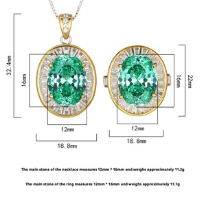 Vintage Eco-friendly Copper Imitation Jewelry Emerald Necklace Set 12*16mm Paraiba Green Cubic Zirconia Pendant <b>Earrings</b> Set - Product Image 3