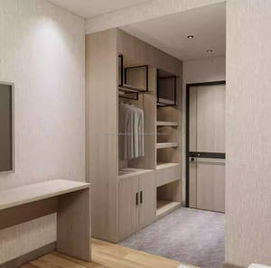 Juegos de dormitorio modernos para hoteles de 3 estrellas al por mayor, muebles para proyectos de hostelería comercial, cama de madera con escritorio, mesita de noche y armario - Product Image 3