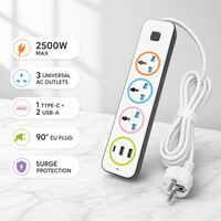 Multiprise universelle 2m 110-250V de haute qualité avec 3 prises, résistance au feu et 2 ports USB, personnalisable en usine