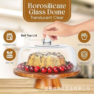Plateau de présentation de gâteaux en bois, support rond pour desserts avec couvercle, pour fête d'anniversaire, usage domestique, 1 pièce, couleur unie - Product Image 4