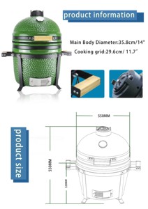 Parrilla Kamado de Carbón Vegetal Auplex de Cerámica Esmaltada Verde de 15 Pulgadas, Compacta, de Acero Inoxidable, <span class=keywords><strong>Sin</strong></span> <span class=keywords><strong>Humo</strong></span>, para Cocina al Aire Libre y Camping - Product Image 3