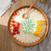 Rieten decoratieve schaal, fruitschaal, draagbaar, Europees design, handgemaakt, opbergbakken voor thuis, woonkamer.