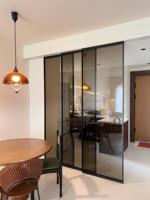 Porte coulissante intérieure en verre trempé à double vitrage, design moderne minimaliste, étanche, profilé fin, pour salle à manger, cuisine, salon