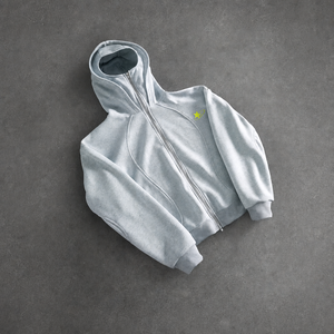 Custom OEM Factory High Quality Light <b>Grey</b> Cotton Fleece Zip Up Hoodie Cross Front Star Embroidery <b>Mens</b> Hoodies - Product Image 3