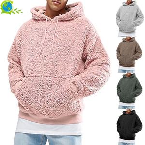 <b>Men's</b> Casual <b>Sherpa</b> <b>Hoodie</b> Long-sleeved Sweatshirt Drawstring Plush Sweater Pullover Plush Kangaroo Jacket Top - Product Image 5