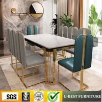 Chaise de salle à manger moderne de luxe dorée, en métal et acier inoxydable, avec dossier en PU, pour la maison