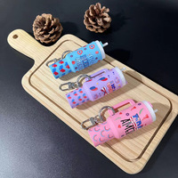Mini porte-clés en forme de gobelet, motif dessin animé, impression numérique, support pour baume à lèvres, mignon, en plastique, écologique et durable