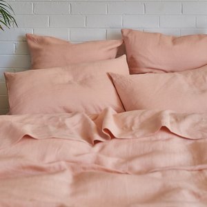 Ensemble de draps de <span class=keywords><strong>lit</strong></span> en lin 100% <span class=keywords><strong>rose</strong></span> de luxe Taitang Hotel, motif uni moderne, taille Queen King avec housse rayée, quantité simple - Product Image 5