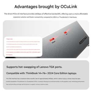 Base de Conexión para eGPU AG02 OCuLink USB4 de Doble Puerto, con Fuente de Alimentación Integrada de 800W, Carga Inversa PD y Carcasa para Tarjeta Gráfica Externa con Intercambio en Caliente TGX - Product Image 6