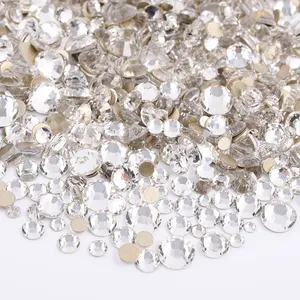 High Quality Mixed Size Round Clear Crystal Strass Non Hotfix Gems Flatback Glass Rhinestones For DIY Crafts
